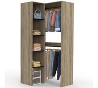 IDMarket - Dressing d'angle modulable L. 90/127 cm MELMAN double penderie + étagères bois et noir