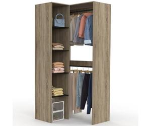 IDMarket - Dressing d'angle modulable L. 90/127 cm MELMAN bois et noir | Avec double penderie et étagères