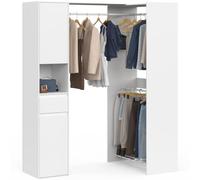 IDMarket - Dressing d'angle modulable MELMAN triple penderie blanc | Dressing réglable droit ou en angle, L. 145 / 203 cm, 2 placards, 5 étagères, 1 tiroir, 1 rangement chaussures