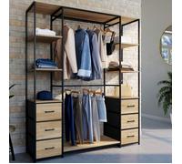 IDMarket - Dressing Double penderie + Double Colonne L. 140 cm Utah avec 6 étagères et 6 bacs en Tissu Bois et Noir
