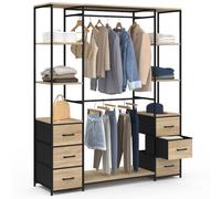 IDMarket - Dressing Double penderie + Double Colonne L. 140 cm Utah avec 6 étagères et 6 bacs en Tissu Bois et Noir