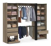 IDMarket - Dressing double XXL MERYL 220 cm avec porte pantalons + étagères + tiroirs + rangements à chaussures hêtre et noir