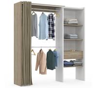 IDMarket Dressing extensible MARTY 120/170 x 50 x 180 cm blanc étagères hêtre double penderie taupe
