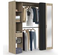 IDMarket Dressing extensible MERYL 145/170x50x180cm hêtre double penderie miroir rideau noir
