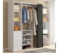 IDMARKET Dressing extensible double XXL MERYL 120/180 cm blanc avec tiroirs + étagères + penderie + rideau gris