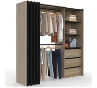 IDMarket Dressing Extensible MARTY 120/170 x 50 x 180 cm, Bois et Noir, 3 Tiroirs, Étagères, Double Penderie