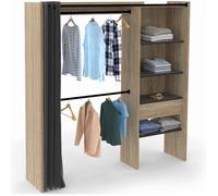 IDMarket Dressing extensible MARTY 120/170x50x180 cm bois et noir double penderie et étagères avec rideau
