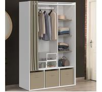 IDMARKET Dressing penderie DIANE 105 x 45 x 167 cm blanc avec étagères + boites de rangement + rideau taupe