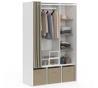 IDMarket - Dressing penderie DIANE 105 x 45 x 167 cm blanc avec étagères + boites de rangement + rideau taupe