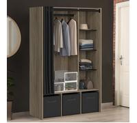 IDMARKET Dressing penderie DIANE 105 x 45 x 167 cm hêtre avec étagères + boites de rangement + rideau noir