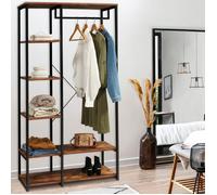 IDMARKET Dressing penderie étagères L. 90 cm HAWKINS bois foncé design industriel