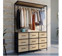 IDMARKET Dressing penderie L. 113 cm UTAH avec 9 bacs en tissu bois et noir