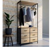 IDMARKET Dressing penderie L. 80 cm UTAH avec 6 bacs en tissu bois et noir