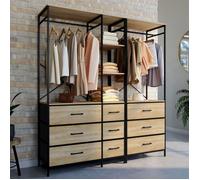 IDMarket - Dressing penderie modulable L. 150 cm UTAH XXL avec 3 étagères et 9 bacs en tissu bois et noir