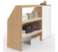 IDMarket - Ensemble étagère 2 Niveaux + Armoire 2 Portes sous Pente TOMI hêtre et Blanc