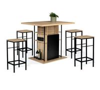 IDMARKET Ensemble ilot central 110 cm bois noir et imitation hêtre et 4 tabourets design industriel