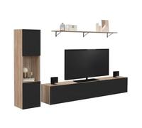 IDMarket - Ensemble Meuble TV 180 cm avec Colonne et étagère Elio Bois et Noir