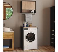 IDMARKET Ensemble meubles de buanderie WALLIS noir et bois façon hêtre pour machine à laver