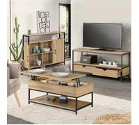 IDMarket - Ensemble Meubles de Salon Buffet, Table Basse relevable et Meuble TV Detroit Design Industriel