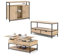 IDMarket - Ensemble Meubles de Salon Detroit Design Industriel | Avec buffet, table basse relevable et meuble tv