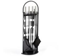 IDMarket - Ensemble serviteur de cheminée Noir en INOX | Avec support pelle, balai, tisonnier et pince