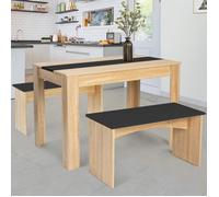 Ensemble Table À Manger 110 Cm Et 2 Bancs Rozy 4 Personnes Hêtre Et Noir