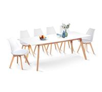 IDMarket - Ensemble Table à Manger Extensible Inga 160-200 cm et 6 chaises SARA Blanches Design scandinave
