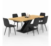 IDMarket - Ensemble table à manger extensible rectangle ALICIA et 6 chaises | Table 6-10 personnes, 6 chaises velours noir