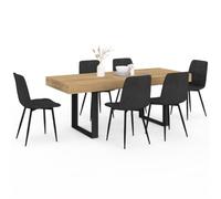 IDMarket - Ensemble Table à Manger Extensible Rectangle Phoenix 4-8 Personnes Bois et Noir 160-200 cm et 6 chaises Mila en Velours Noir