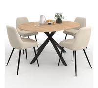 IDMARKET Ensemble table à manger extensible ronde ALIX bois et noir 110-150 cm et 4 chaises THALYA velours beige