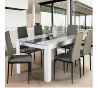 IDMarket – Ensemble table à manger Georgia 140 cm blanche et grise – 6 chaises Romane grises