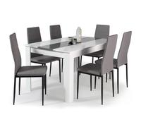 IDMarket - Ensemble Table à Manger Georgia 140 cm Blanche et Grise et 6 chaises Romane Grises