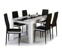 IDMarket - Ensemble Table à Manger Georgia 140 cm Blanche et Noire et 6 chaises Romane Noires liseré Blanc