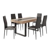 IDMarket - Ensemble Table à Manger Phoenix 160 cm 6 chaises Romane | Table bois et bande centrale noire, chaises noires bandeau blanc, table rectangle