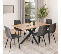 IDMARKET Ensemble table à manger rectangle ALIX 160 cm bois et noir et 6 chaises MILA en velours gris foncé