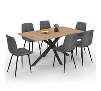 IDMarket Ensemble table à manger ALIX 160 cm bois/noir + 6 chaises MILA velours gris foncé