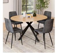 IDMarket - Ensemble table ronde extensible Alix 110-150 cm + 4 chaises Mila velours gris foncé