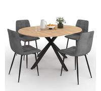 IDMarket - Ensemble Table à Manger Ronde Extensible Alix 110-150 cm et 4 chaises Mila en Velours Gris foncé