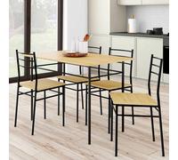 IDMarket Ensemble table et chaises ANGIE 4 personnes bois et métal noir