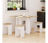 IDMARKET Ensemble table console pliable EDI 2-4 personnes bois blanc et plateau façon hêtre avec 4 tabourets