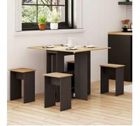 IDMARKET Ensemble table console pliable EDI 2-4 personnes bois noir et plateau façon hêtre avec 4 tabourets