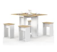 IDMarket - Ensemble Table Console Pliable EDI 2-4 Personnes et 4 tabourets | Coloris bois blanc et plateau façon hêtre