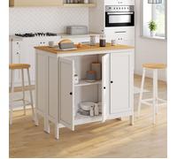 IDMarket - Ensemble Table de Bar îlot Achille et 2 tabourets Bois Blanc Plateau façon hêtre