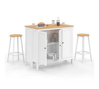 IDMarket - Ensemble Table de Bar îlot Achille et 2 tabourets Bois et Blanc | Mange debout, bois blanc et plateau façon hêtre