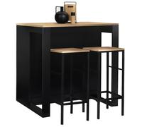 Ensemble table de bar îlot JUNO bois noir avec plateau façon hêtre et 2 tabourets de bar DETROIT