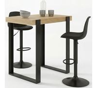 IDMarket - Ensemble Table de Bar Phoenix et 2 tabourets Karl | Coloris bois et noir et tabourets pied noir