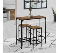 IDMarket Ensemble table haute de bar Dayton 100 cm 2 tabourets effet vieilli design industriel