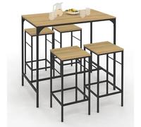 Table Haute De Bar Detroit Et 4 Tabourets Design Industriel Marron