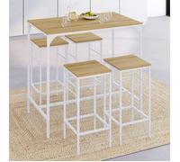 Ensemble table haute de bar detroit 100 cm et 4 tabourets bois et métal blanc design industriel