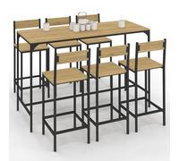 IDMarket - Ensemble Table Haute de Bar Detroit 150 cm Bois et métal Noir | Avec 6 chaises de bar, design industriel